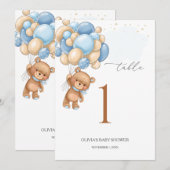 Beer Blauwe ballonnen Baby shower Tabel Nummer 5" Aankondiging (Voorkant / Achterkant)