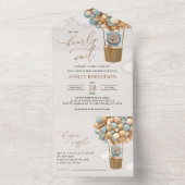 Beer, blauwe ballonnen, luchtballon, Baby shower All In One Uitnodiging (Binnen)