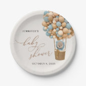 Beer, blauwe ballonnen, luchtballon, Baby shower Papieren Bordje (Voorkant)