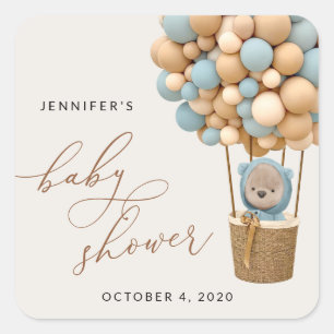 Beer, blauwe ballonnen, luchtballon, Baby shower Vierkante Sticker