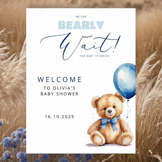 Beer Blue Balloon Boy Baby shower Welkom Poster
