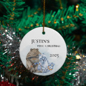 Beer Blue Boy Clothes Waterverf Eerste Kerstmis Keramisch Ornament