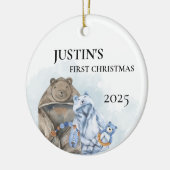 Beer Blue Boy Clothes Waterverf Eerste Kerstmis Keramisch Ornament (Links)