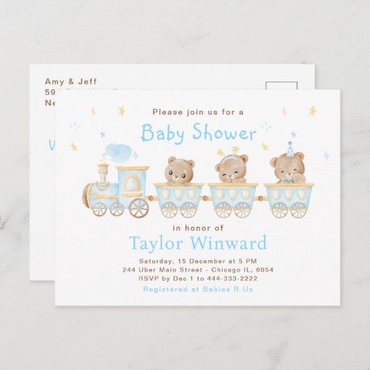 Beer Blue Train Baby shower Briefkaart (Voorkant / Achterkant)