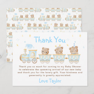 Beer Blue Trein Baby Shower Bedankkaart