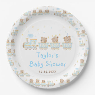 Beer Blue Trein Baby Shower Papieren Bordje