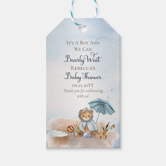 Beer | Blue Umbrella Barly Wait Boy Baby shower Cadeaulabel (Voorkant)