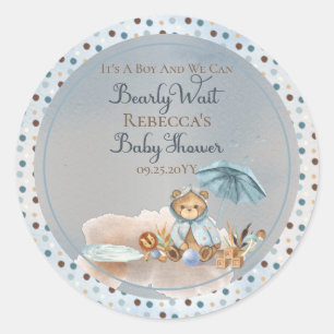 Beer   Blue Umbrella Barly Wait Boy Baby shower Ronde Sticker