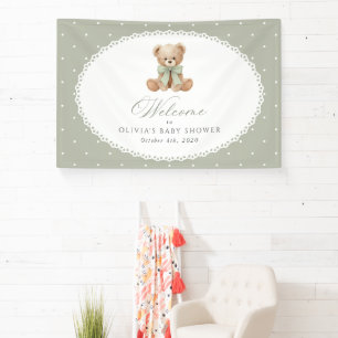 Beer, Boog, Groene Stippen, Welkom op Baby Shower Spandoek