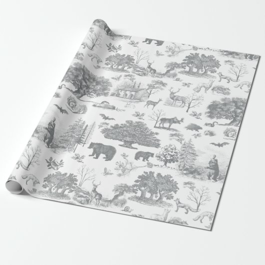 Beer bos Moose Grey White Toile Cadeaupapier (Uitgerold)