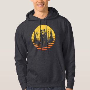 Beer Bos Natuur Retro Zonsondergang Hoodie