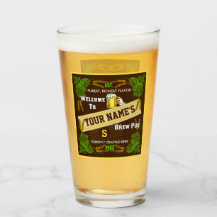 Beer Brew Pub Persoonlijke naam Hop Barley Bar Glas