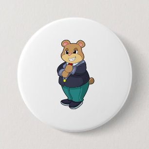 Beer bruidegom met pak ronde button 7,6 cm