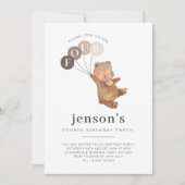 Beer bruine ballonnen 4e verjaardag kaart (Voorkant)