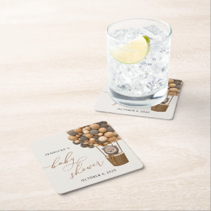 Beer, bruine ballonnen, heteluchtballon, Baby show Vierkante Kartonnen Onderzetter