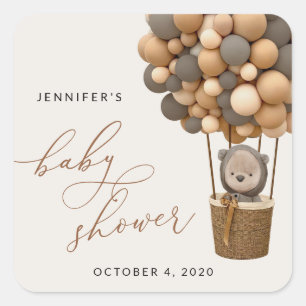 Beer, bruine ballonnen, heteluchtballon, Baby show Vierkante Sticker