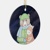 Beer & Bunny Paar Kerst samen Aangepaste Naam Keramisch Ornament (Rechts)