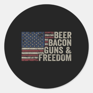 Beer Bycon Pistolen en Vrijheid - BBQ USA Flag Ronde Sticker