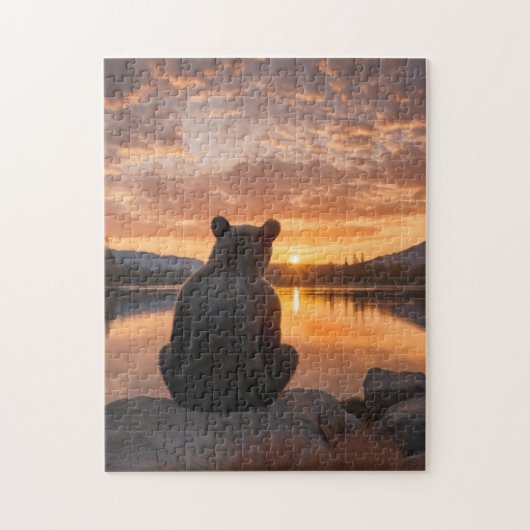 Beer cub Sunset bij het meer Legpuzzel (Verticaal)