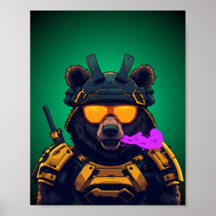 Beer Cyberpunk Samurai Mecha Mascotte Sticker Poster