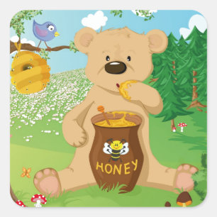 Beer dat honing eet vierkante sticker
