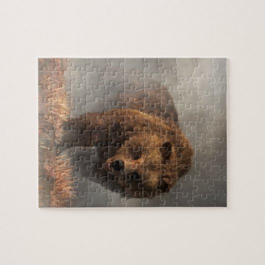 Beer dat uit de mist komt legpuzzel (Horizontaal)