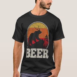 Beer Deer Antlers Funny Craft Beer Retro Grafisch T-shirt