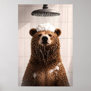 Beer Douche Poster, Grappige Dieren Badkamer Muur Poster