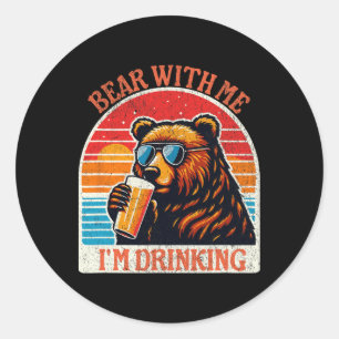 Beer Drink Bier Outdoor Grappig Grizzly Wandelen Ronde Sticker