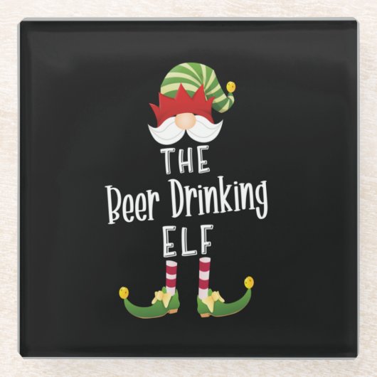 Beer Drinking Elf Group Christmas Birthday Glazen Onderzetter (Voorkant)