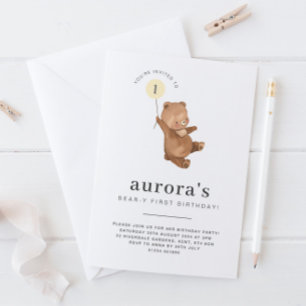 Beer Eerste verjaardag Uitnodiging Gele ballon