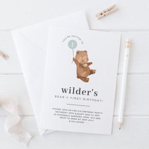 Beer Eerste verjaardag Uitnodiging Groene Ballon