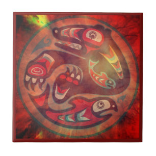 Beer Eet Salmon Native American Tile Tegeltje