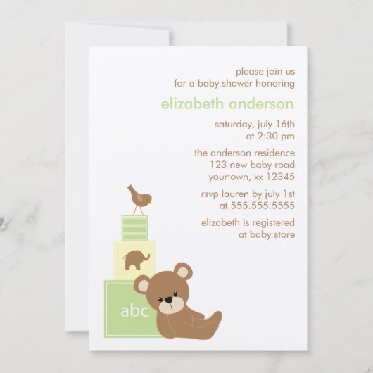 Beer en alfabet Speelgoed blokkeert Baby shower {g Kaart (Voorkant)