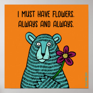 Beer en bloemen poster