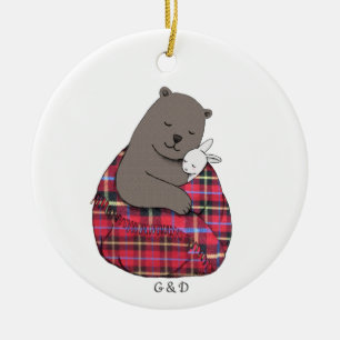 Beer en bunny Cute Couple, aangepast kerstfeest Keramisch Ornament