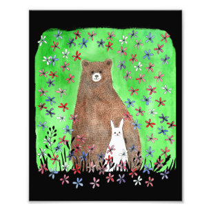 Beer en Bunny Love Paar Woodland Animal Art Foto Afdruk