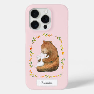 Beer en Bunny Zoete Bos Aangepaste Naam iPhone 15 Pro Case