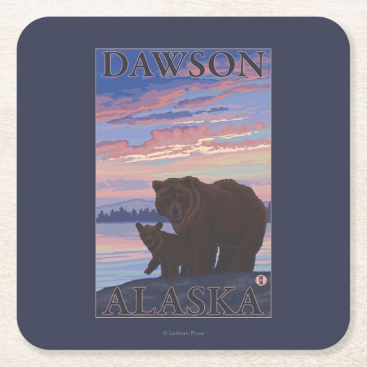 Beer en Cub - Dawson, Alaska Vierkante Kartonnen Onderzetter (Voorkant)