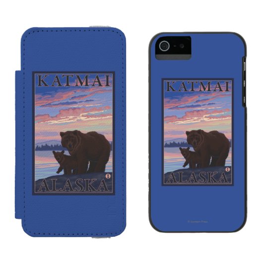 Beer en Cub - Katmai, Alaska Incipio iPhone Portemonnee Hoesje (Naast elkaar)