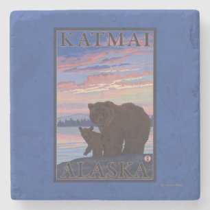 Beer en Cub - Katmai, Alaska Stenen Onderzetter