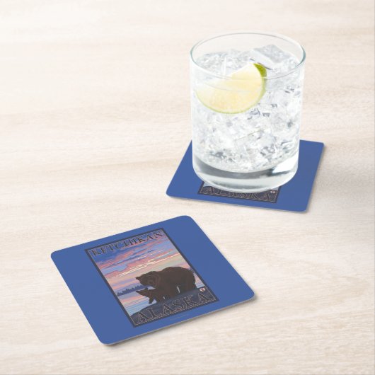 Beer en Cub - Ketchikan, Alaska Vierkante Kartonnen Onderzetter (Insitu)