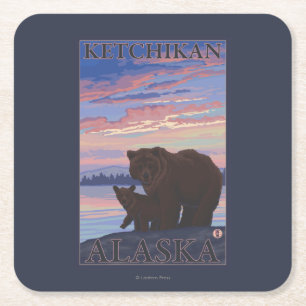 Beer en Cub - Ketchikan, Alaska Vierkante Kartonnen Onderzetter