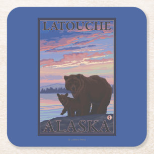Beer en Cub - Latouche, Alaska Vierkante Kartonnen Onderzetter