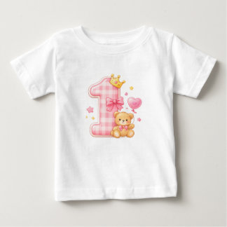 Beer en Geruite Eén 1e Verjaardag Baby T-Shirt