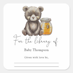 Beer en honing - Baby Shower-boekplaat Vierkante Sticker