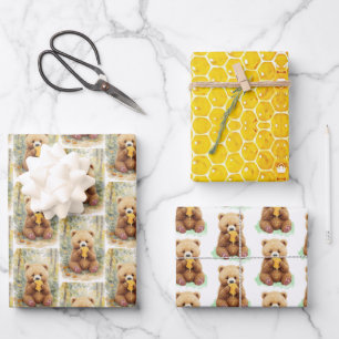 Beer en Honing Baby Shower Inpakpapier Vel