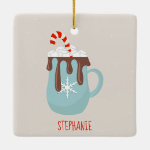 Beer en kerst met warme cacao keramisch ornament