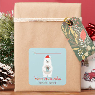 Beer en kerst met warme cacao vierkante sticker