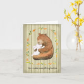 Beer en konijn omarmen warm zoet Jubileum Kaart (Gele Bloem)